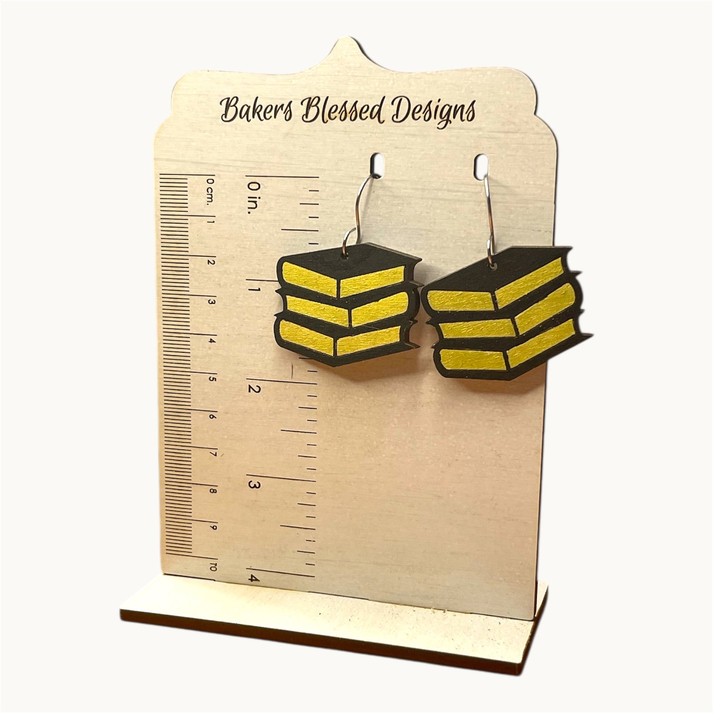 Black and Gold Wooden Book Earrings