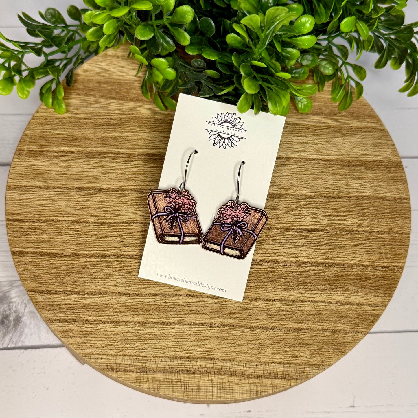 Book and Floral Leather Earrings - 3 Sizes!