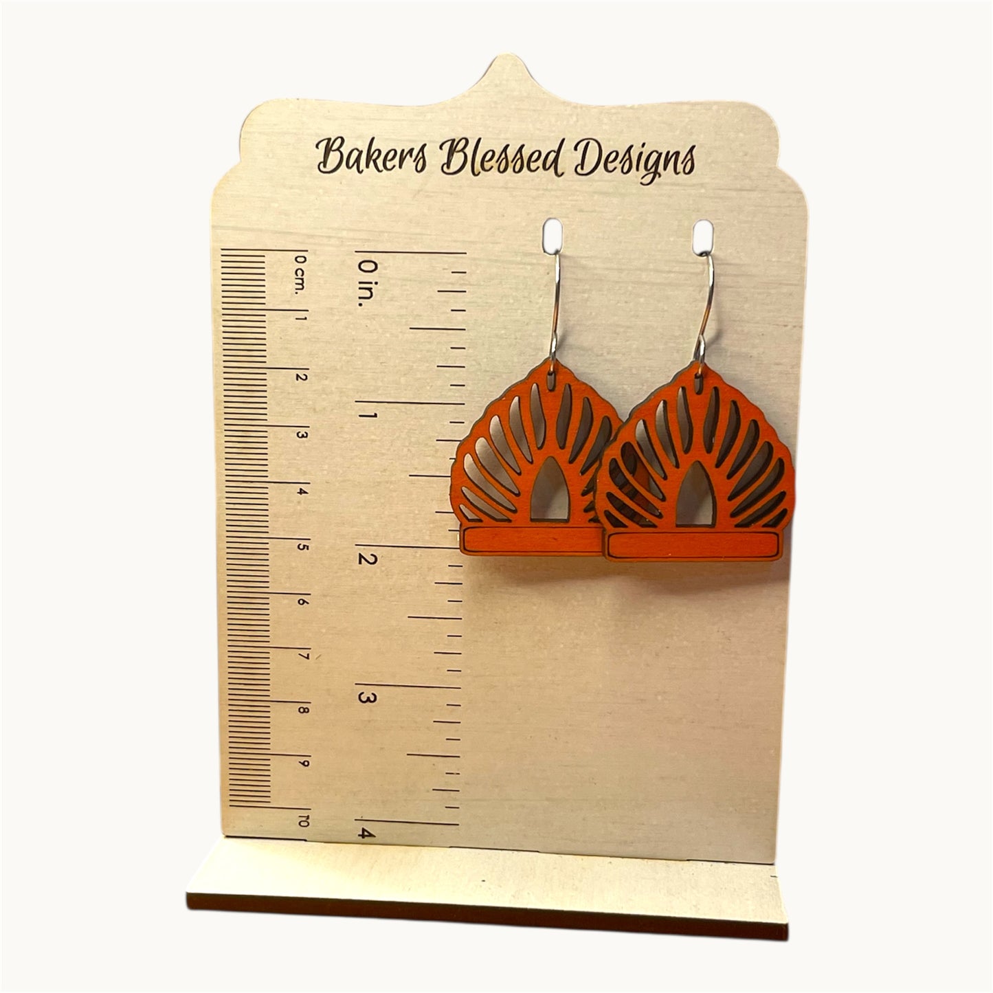 Abstract Burnt Orange Wooden Earrings