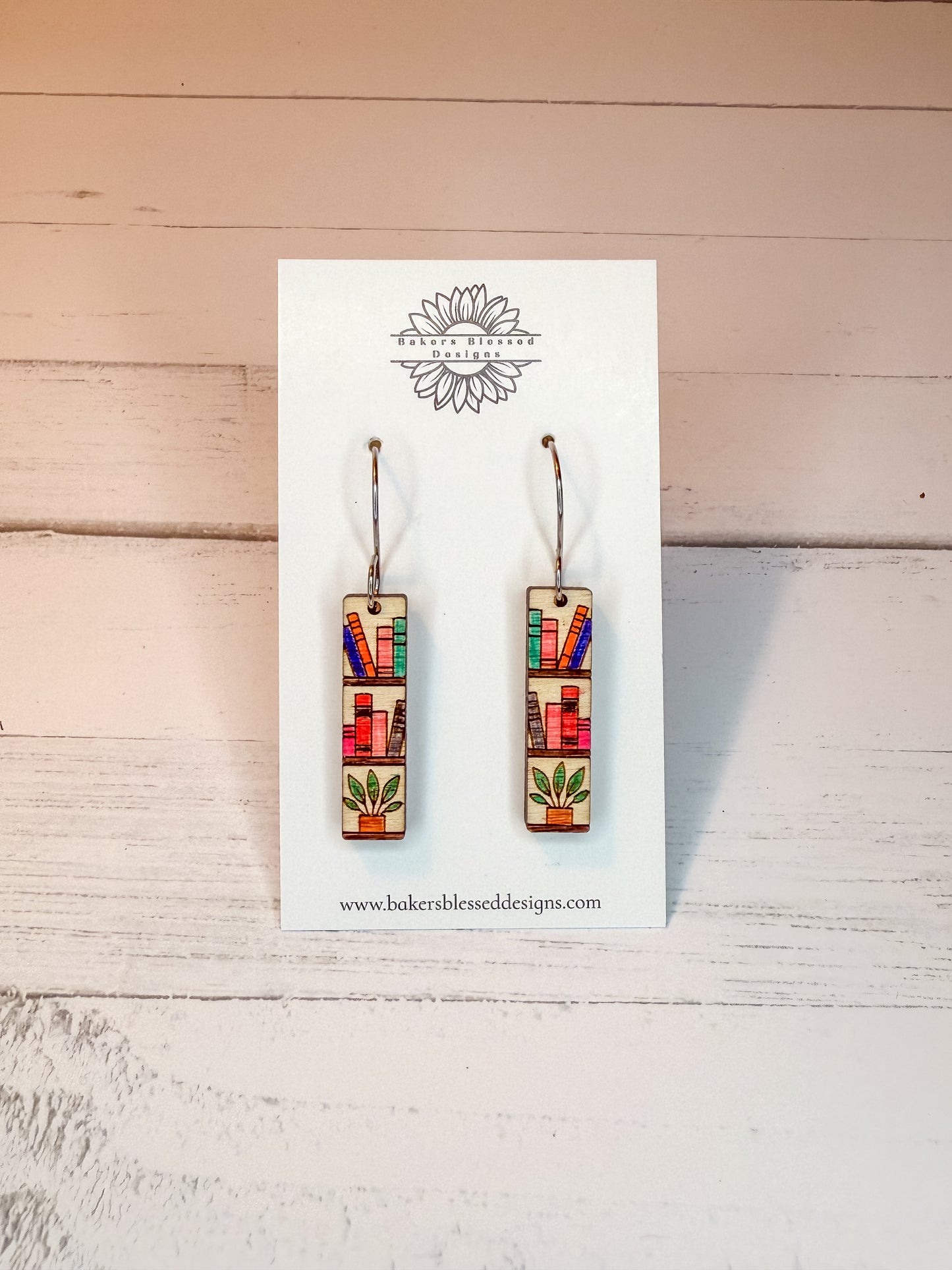 Bookshelf & Plant Earrings – Handmade Colorful Literary Jewelry for Book Lovers