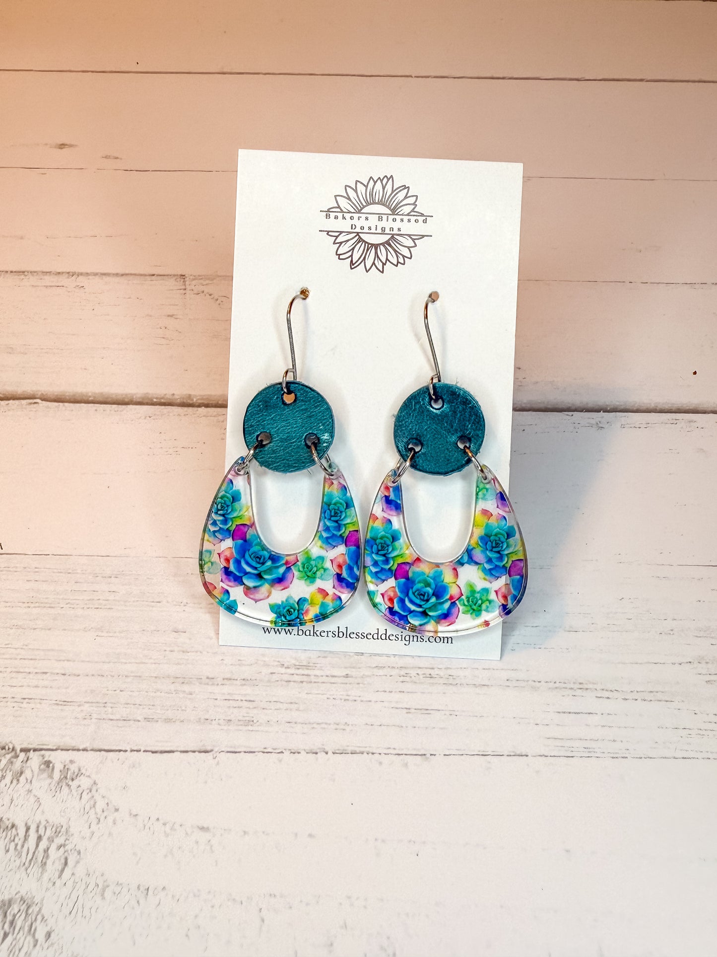 Teal & Floral Statement Earrings – Lightweight Colorful Drop Jewelry
