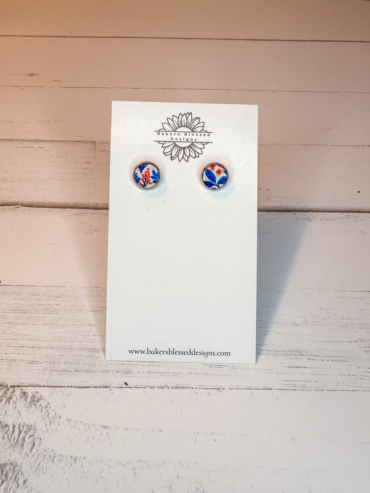 Red, White & Blue Floral Stud Earrings – Lightweight Everyday Jewelry