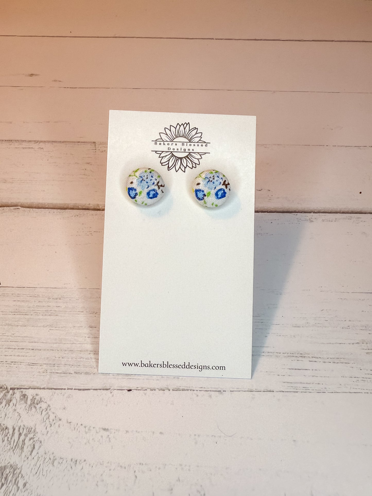 Blue Floral Fabric Stud Earrings – Lightweight Everyday Jewelry