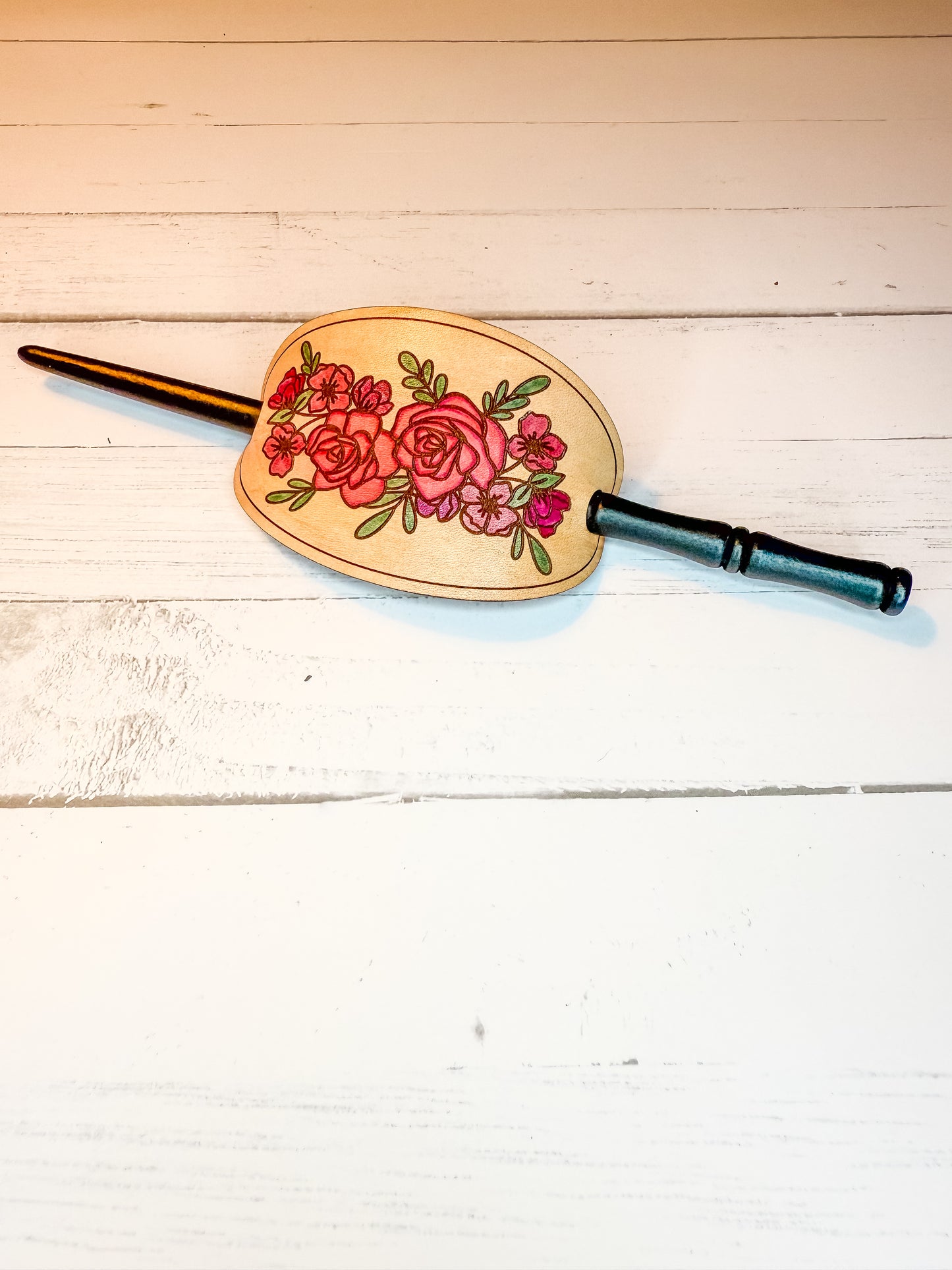 Floral Engraved Hair Slide – Handmade Boho Rose Hair Accessory