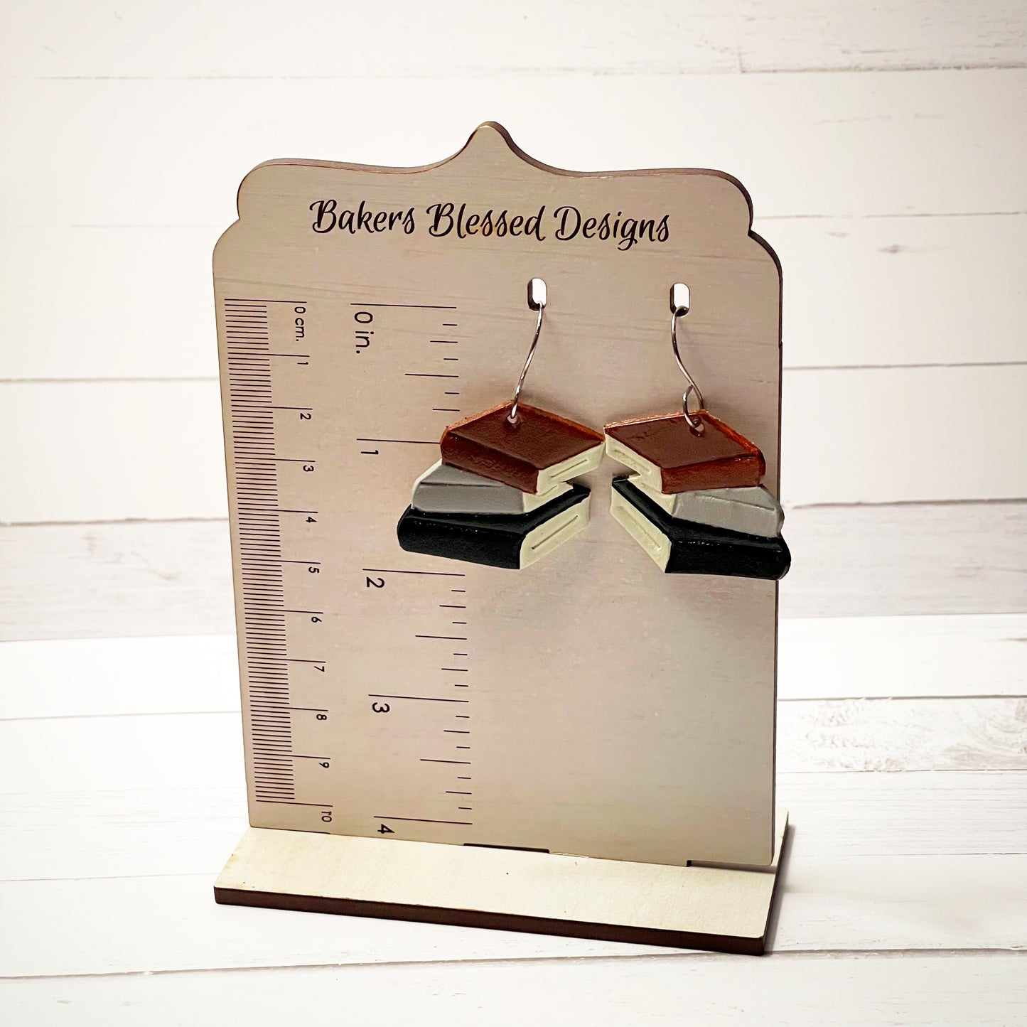 Book Stack Leather Earrings (Customizable)