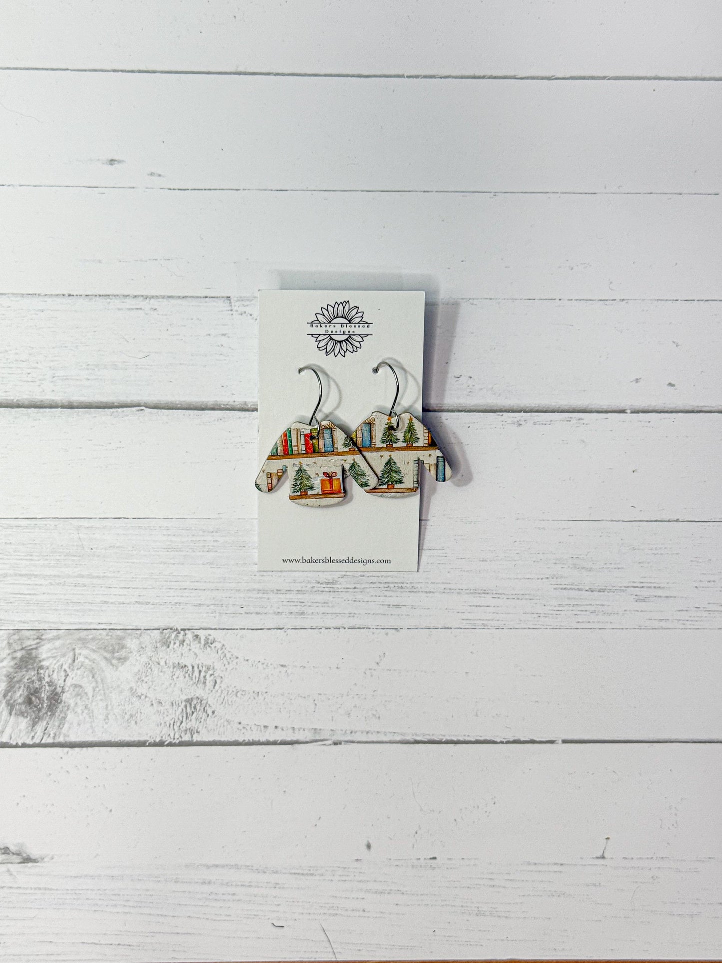 Ugly Christmas Sweater Bookshelf Earrings