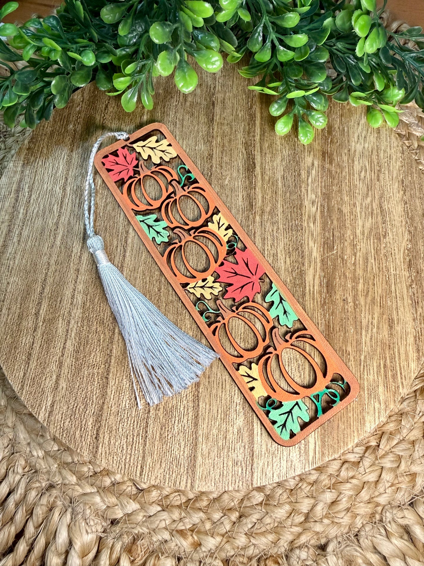 Fall Pumpkin/Leaves Leather Bookmark