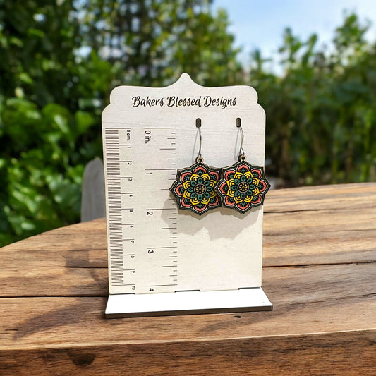 Bright Mandala Wooden Earrings