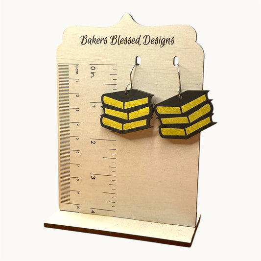 Black and Gold Wooden Book Earrings