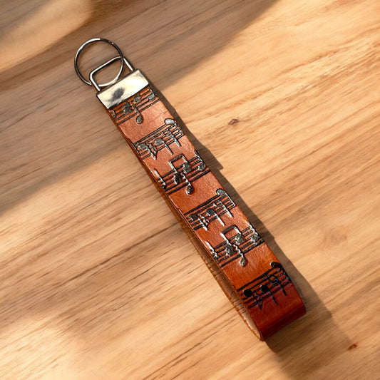 Music Notes Leather Long Keychain