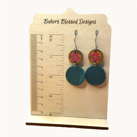 Small Flower Leather/Wooden Earring
