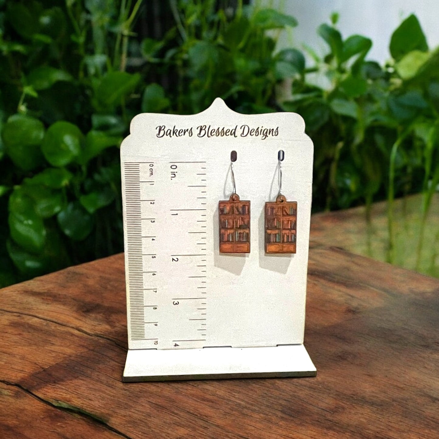 Wooden Bookshelf Dangle Earrings