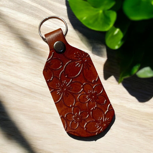 Tooled Floral Leather Keychain