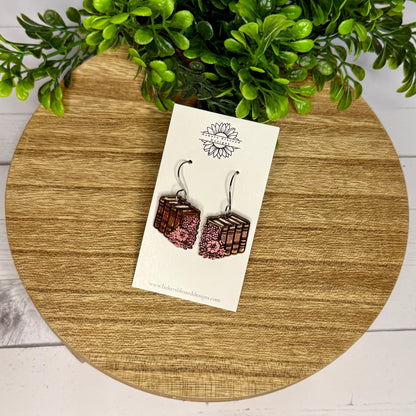 Book Stack and Floral Leather Earrings - 3 Sizes!