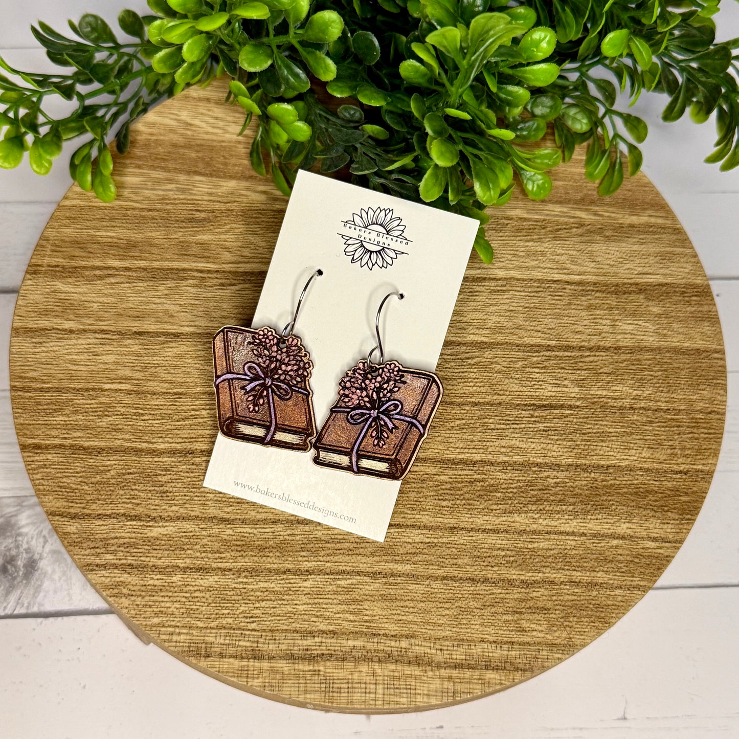 Book and Floral Leather Earrings - 3 Sizes!