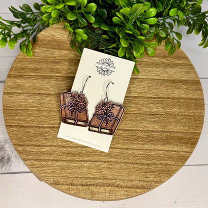 Book and Floral Leather Earrings - 3 Sizes!