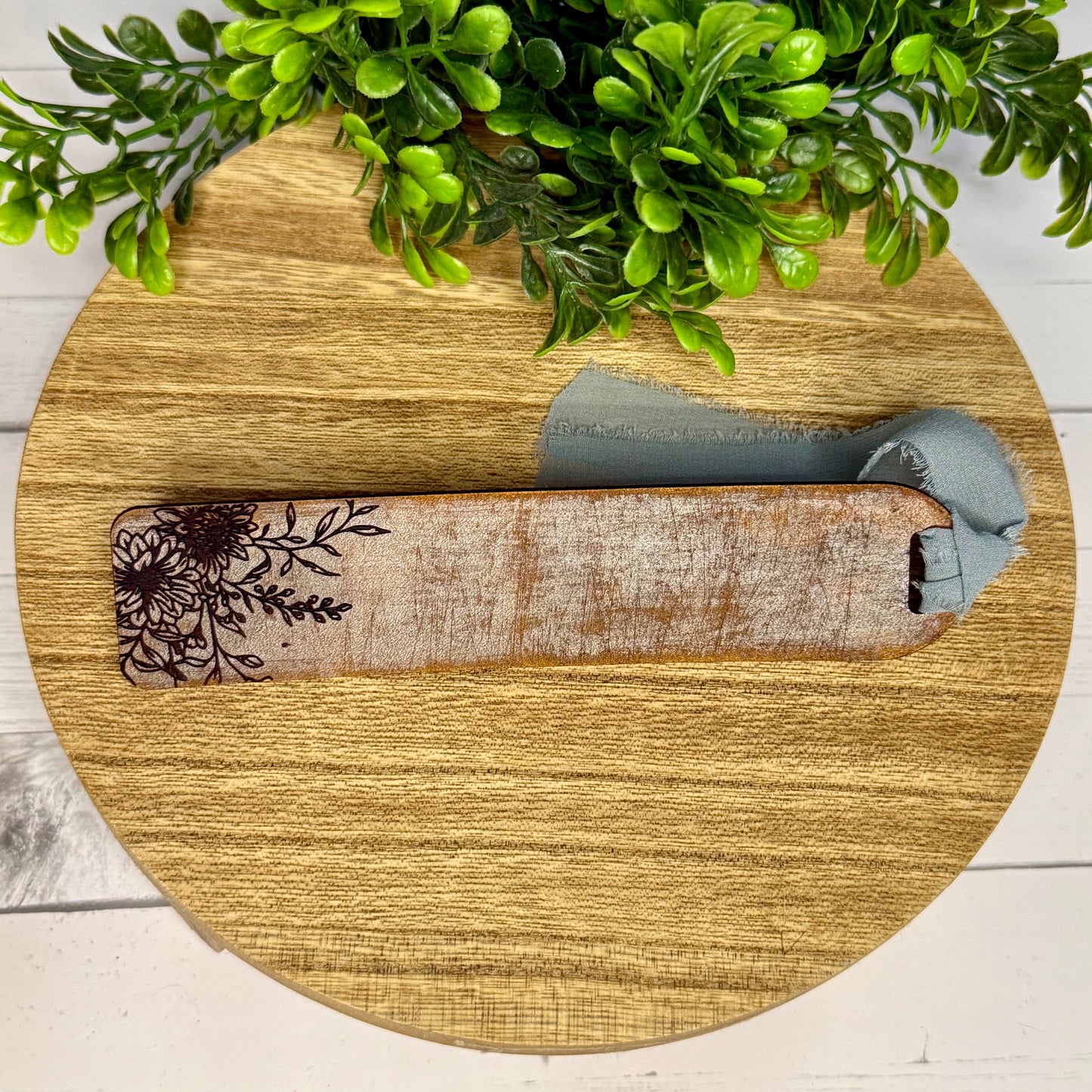 Dark Antique Stained Floral Leather Bookmark