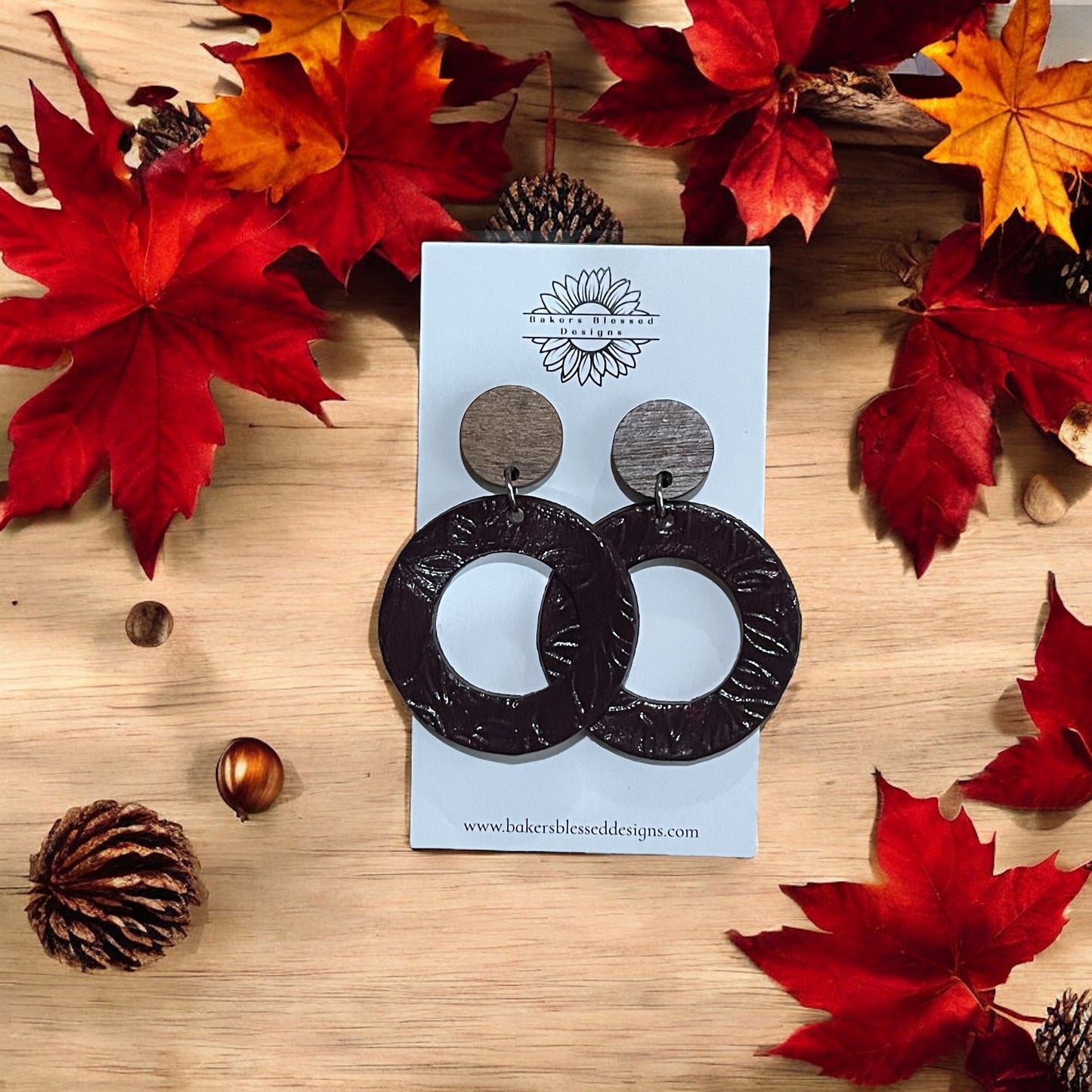 Dark Open Circle Leather Earrings