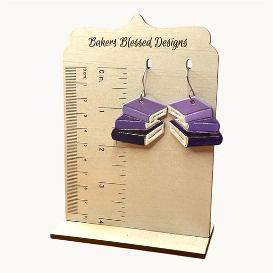 Purple Ombre Book Stack Leather Earrings