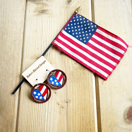 Patriotic Heart/Circle Earrings