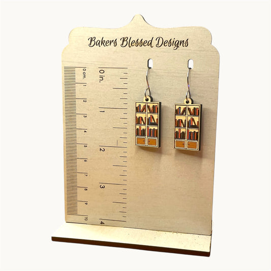Wooden Bookshelf Earrings