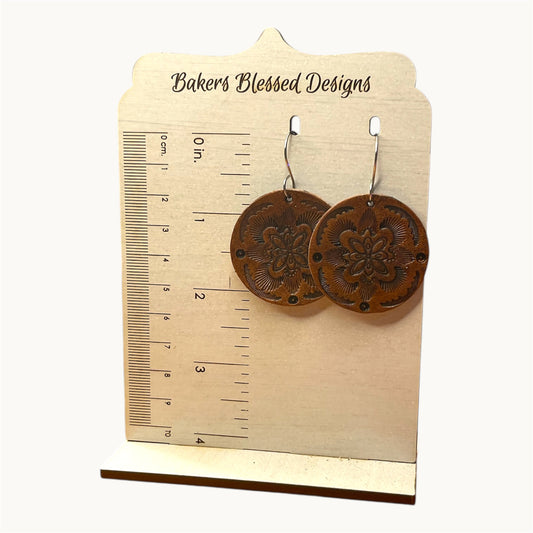 Round, Tooled Leather Earrings