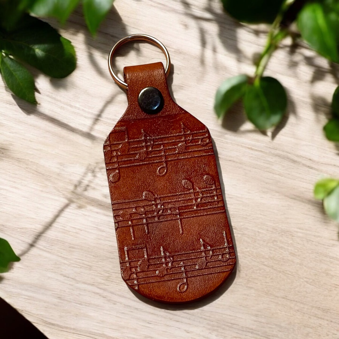 Music Notes Leather Keychain