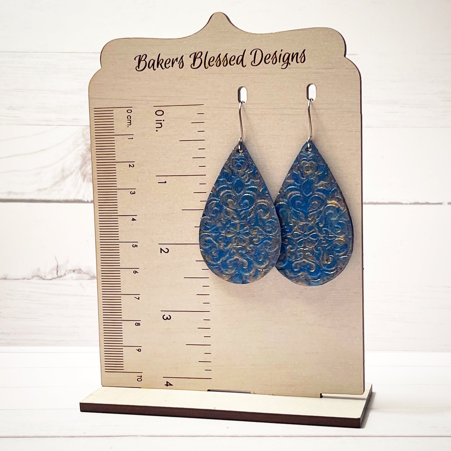 Blue and Gold Genuine Leather Earrings