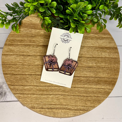 Book and Floral Leather Earrings - 3 Sizes!