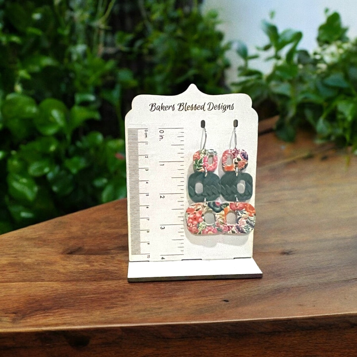 Floral Geometric Dangle Earrings