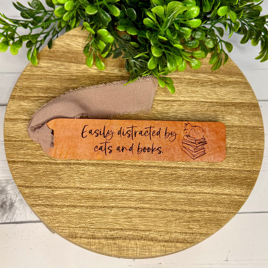 Cats and Books Leather Bookmark
