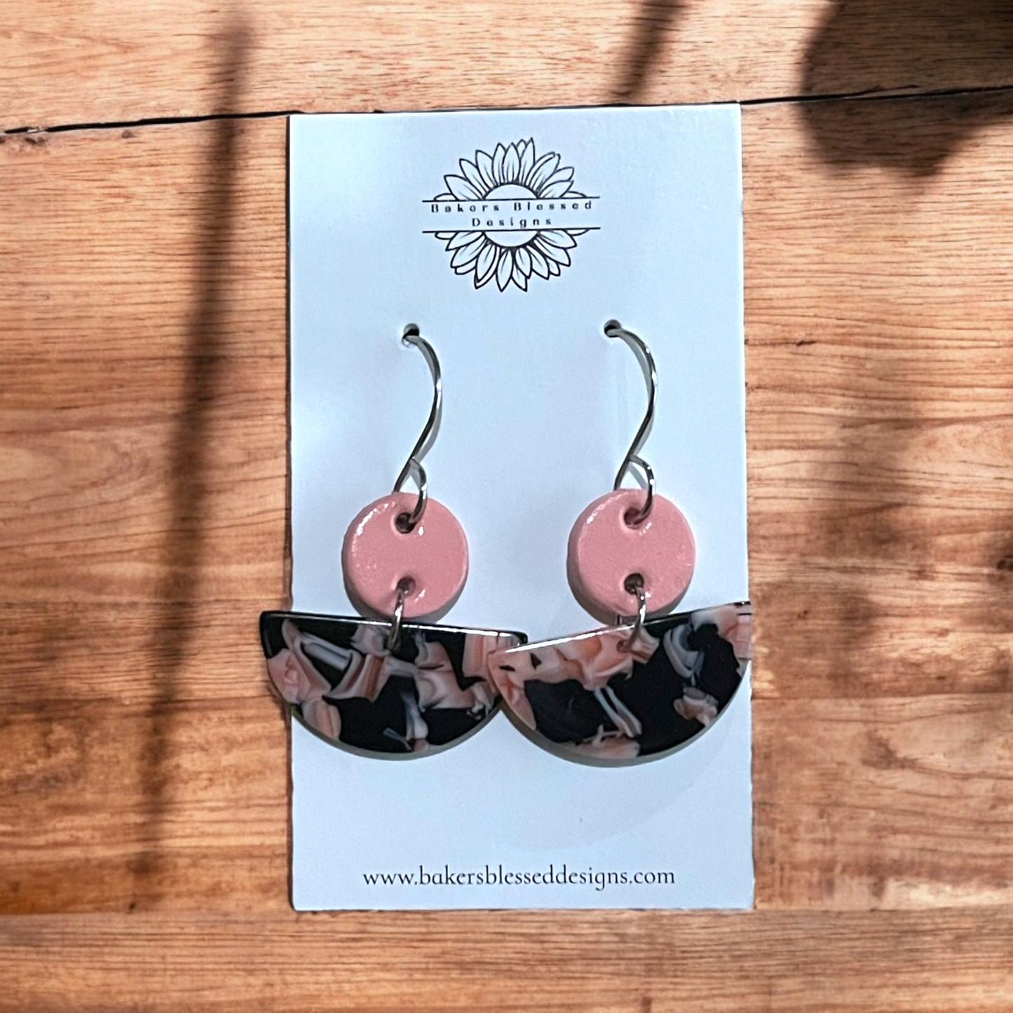 Black and Pink Leather/Acrylic Earrings