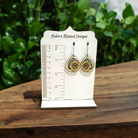 Sunflower Wooden Open Teardrop Earrings