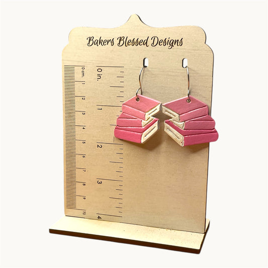 Pink Ombre Book Stack Leather Earrings