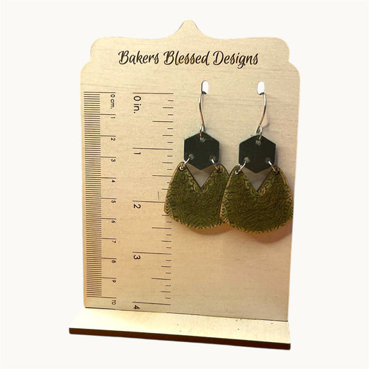 Dark Green Wooden Earrings