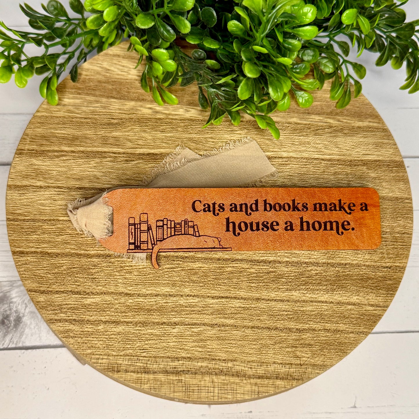 Cat on the Shelf Leather Bookmark