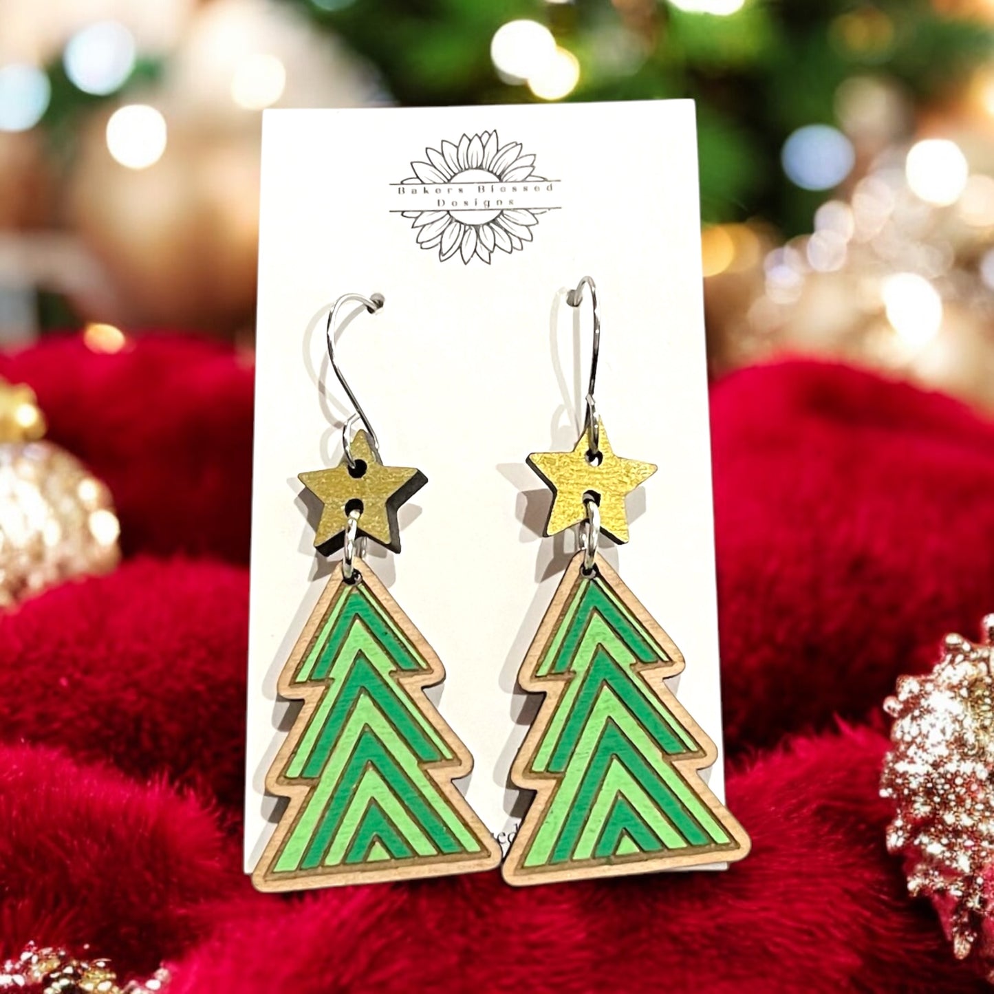 Multi Green Christmas Tree Earrings