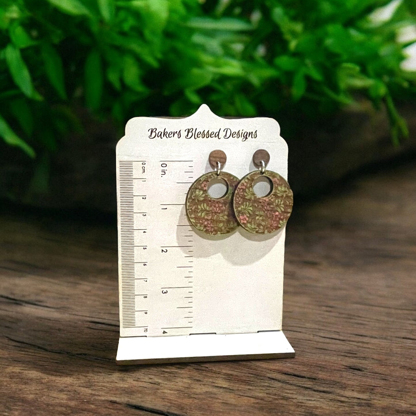 Floral Circle Wooden Earrings