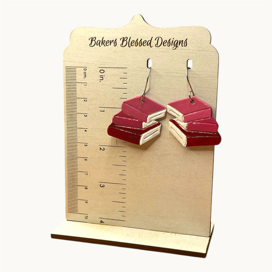 Red Ombre Book Stack Leather Earrings