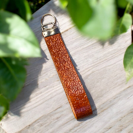 Fancy Tooled Leather Long Keychain