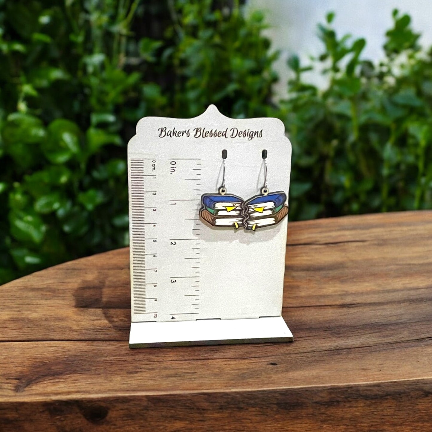 Wooden Book Stack Earrings