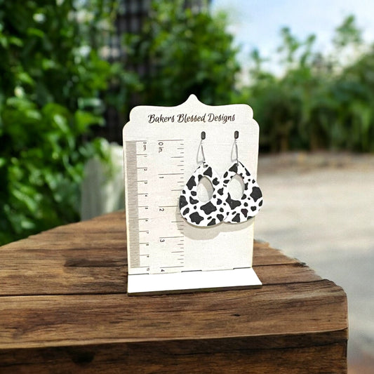 Open Teardrp Cow Print Earrings