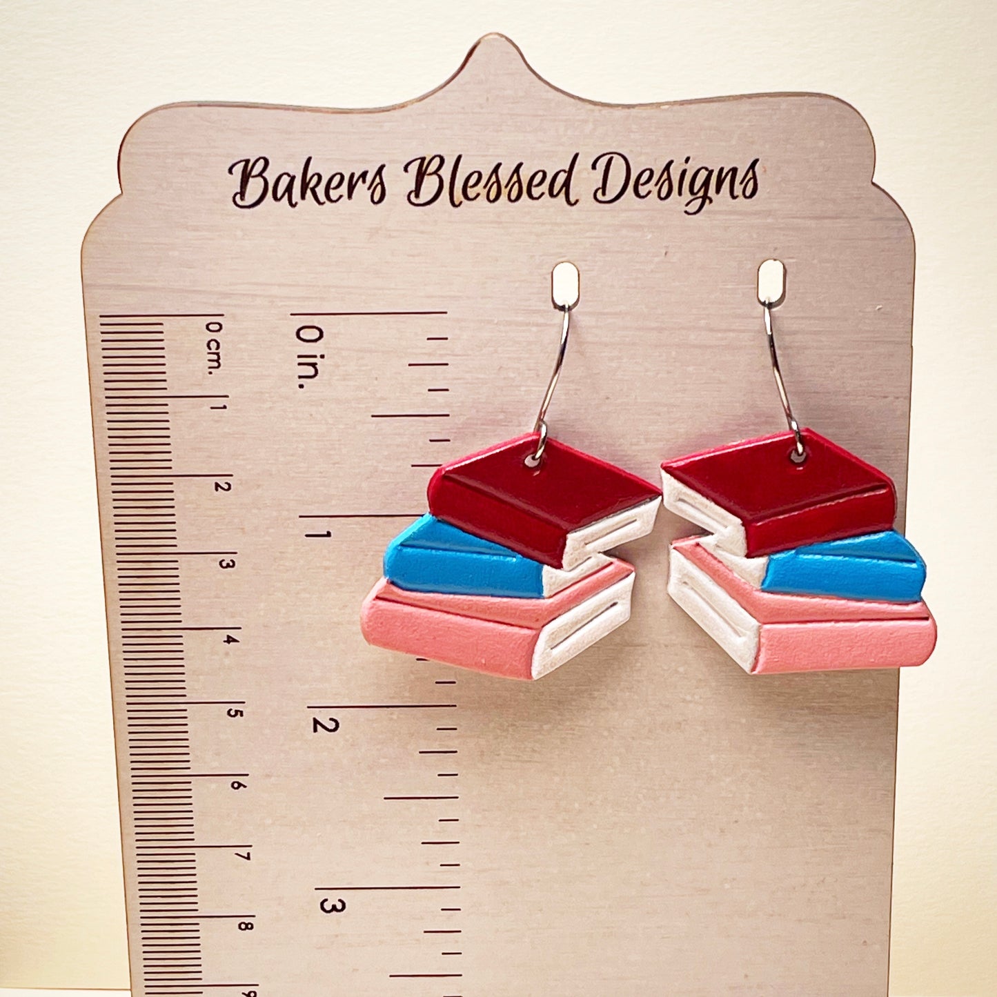 Book Stack Leather Earrings (Customizable)
