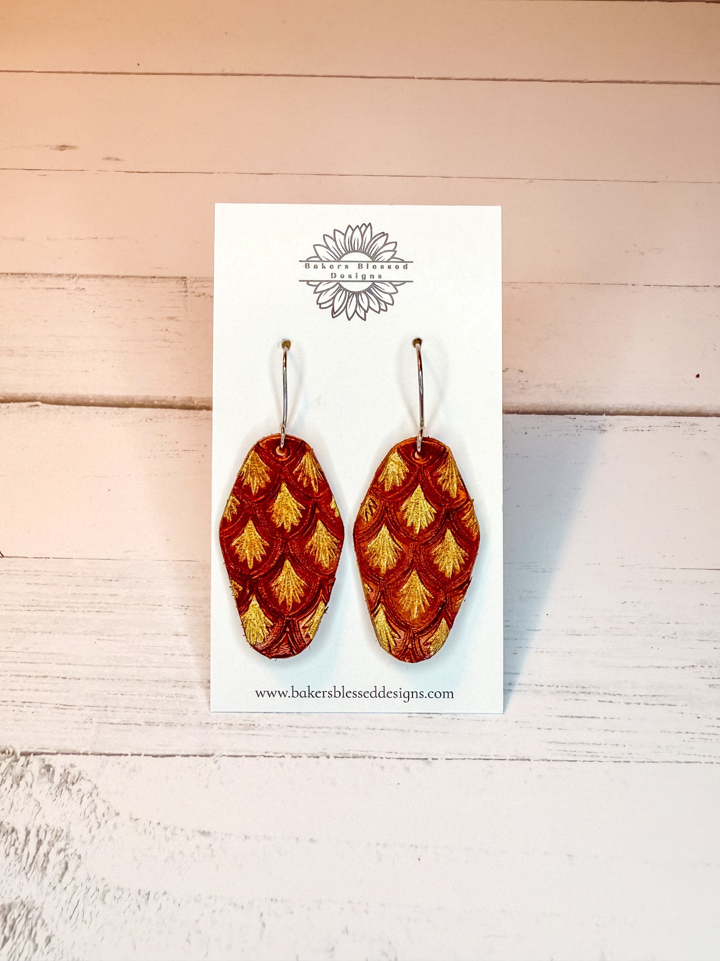 Handmade Brown & Gold Geometric Leather Earrings – Statement Boho Jewelry