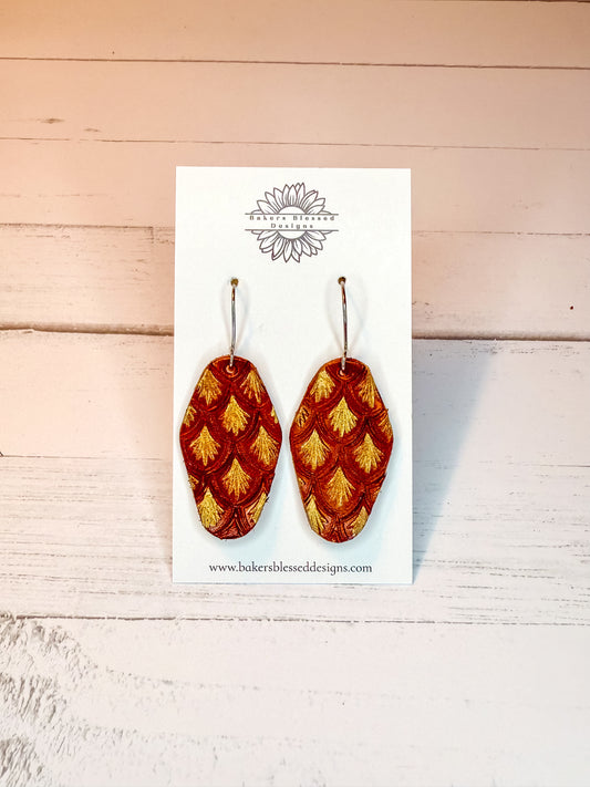 Handmade Brown & Gold Geometric Leather Earrings – Statement Boho Jewelry