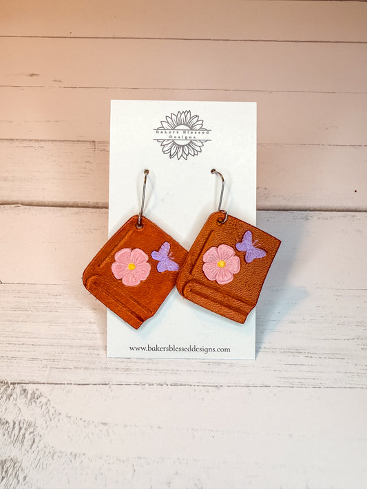 Floral Book Earrings with Butterflies – Handmade Literary Jewelry for Book Lovers
