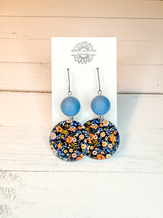Blue Floral Statement Earrings – Handmade Lightweight Dangle Jewelry