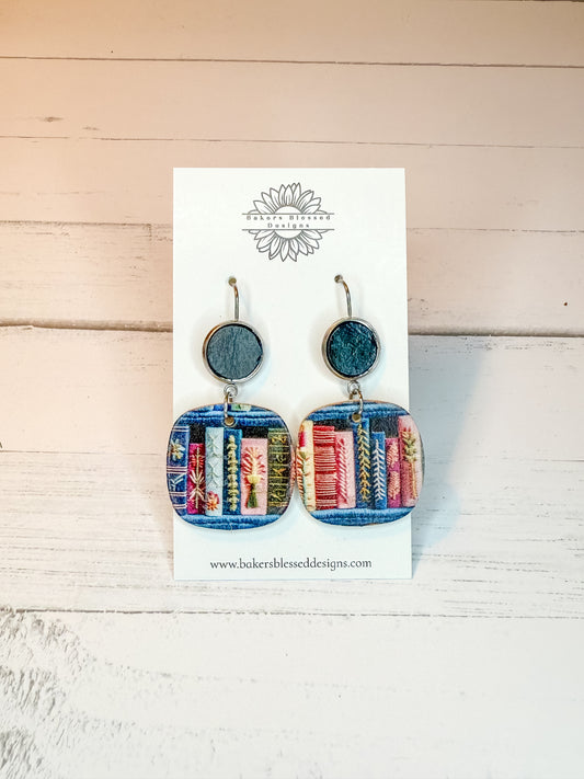 Bookshelf Statement Earrings – Handmade Library Lover Jewelry