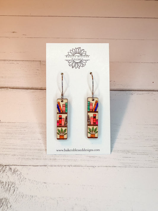 Bookshelf & Plant Earrings – Handmade Colorful Literary Jewelry for Book Lovers