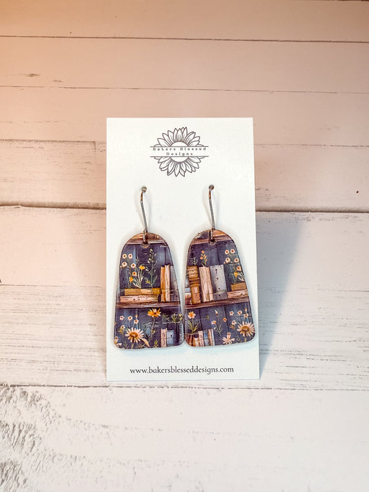 Bookshelf Trapezoid Earrings – Handmade Lightweight Jewelry for Book Lovers